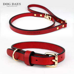 [DOGDAYS] 이태리 수제가죽줄★프리미엄 가죽목줄+리드줄 세트 레드(SS~2XL) <font color=＂#0054FF＂>펜던트각인 무료</font>